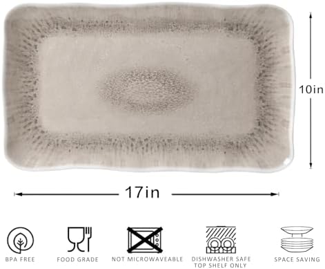 Vintage Melamine Serving Platters, Set of 2, 17'' x 10'' 100% Melamine And BPA Free Farmhouse Large Serving Trays. Warm Gray