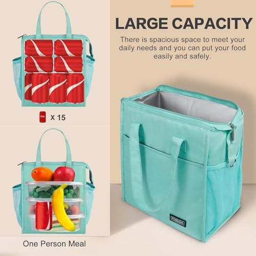 Insulated Lunch Bag Women, 12L Large Thermal Snack Bag Reusable Cooler Tote