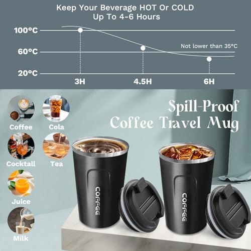 Insulated Travel Coffee Mug, Stainless Steel Coffee Cup with Leakproof Lid