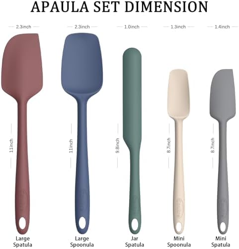 Coukre Silicone Spatula Set of 5,High Temperature Resistant, Food Grade Silicone, Dishwasher Safe, for Baking, Cooking (Pure Colorful A)