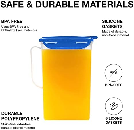 LocknLock Aqua Fridge Door Water Jug with Handle BPA Free Plastic Pitcher with Flip Top Lid Perfect for Making Teas and Juices, 2 QT, Blue (Pack of 5)