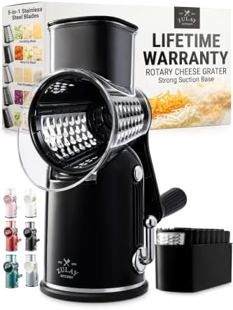 Rotary Cheese Grater Manual Hand Crank 5 Blade Shredder, Classic Black