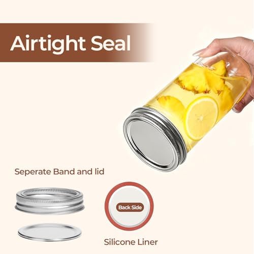 ComSaf 24 oz Wide Mouth Mason Jars 6 Pack, Tall Glass Jars with Lids