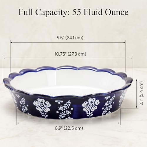 Tosnail 2 Pack 9.5" Ceramic Pie Pan, Deep Pie Dish, Fancy Pie Plates, Nonstick Large Quiche Pan Round Baking Dish for Fruit Tarts, Apple Pies, Cakes, Quiches