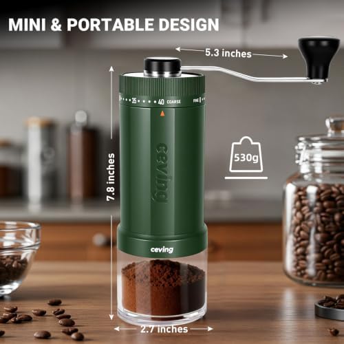 CEVING World's First 60g Large Capacity Manual Coffee Grinder, Green