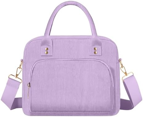Lunch Bag Large Insulated Lunch Box for Women Men Adult Cute Purple Lunchbox Corduroy Lunch Bags Boxes Pail with Adjustable Shoulder Strap for Work Mom Picnic Office Travel 11.4×6.8×9.1 inches 11.5L