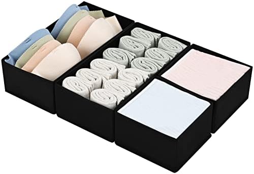 DIMJ Drawer Organizers - Set of 4 Foldable Closet Dividers for Baby Clothes, Socks, Belt, Tie (Black)