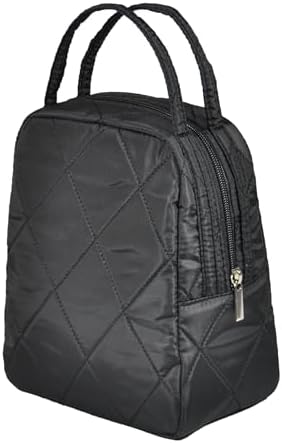 Machine Washable Women Quilted Fabric Insulated Reusable Cooler Lunch Bag Tote Adult Thermal Lunch Box Storage Bag for Ｗork (Black #2)