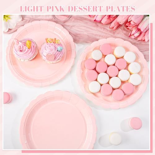 NatNarr 30 Pcs Pink Paper Plates 9 Inch Scalloped Pink Plates Cute Dessert Cake Party Plate for Girls Birthday, Baby Bridal Shower, Wedding (Pack of 3)