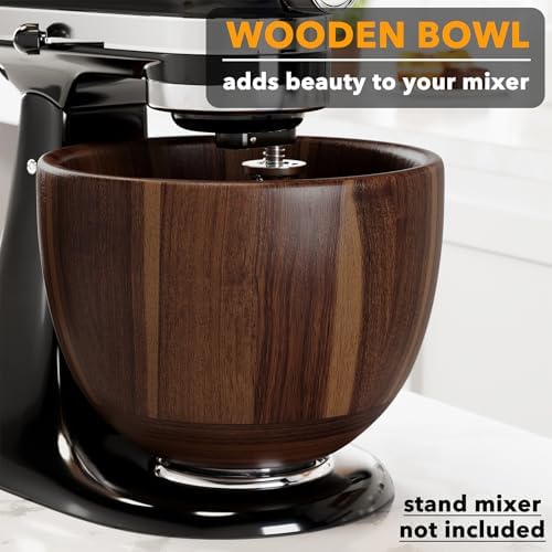 SpaceAid Wooden Bowl for Mixer - Kitchen Space Aid Acacia Wood Mixing Bowls Holder for Stand Mixer, Compatible with 4.5 & 5 QT Tilt-Head Models Kitchen, Natural Wood
