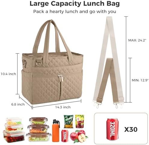 Large Lunch Box for Women, Insulated Lunch Bag for Work, Beige