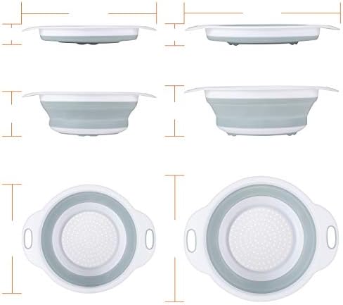 Colander Collapsible, Kitchen Strainer Colander, Collapsible Colander with Extendable Handles for Draining Veggies, Pasta,Fruit, Includes 6, 4 Quart Over the Sink Strainer Folding and 2 Quart Round