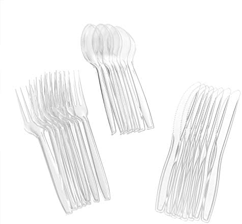 Glad Clear Disposable Cutlery Set with Heavy Duty Plastic Forks, Knives, and Spoons, Reusable Dishwasher Safe Plastic Utensils for Parties and Everyday Use, 24 Count (Pack of 3)