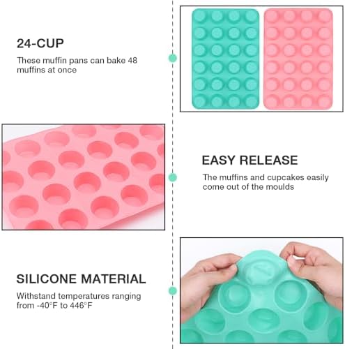 Silicone Mini Muffin Pan, 24 Cups Cupcake Pan, 2PCS