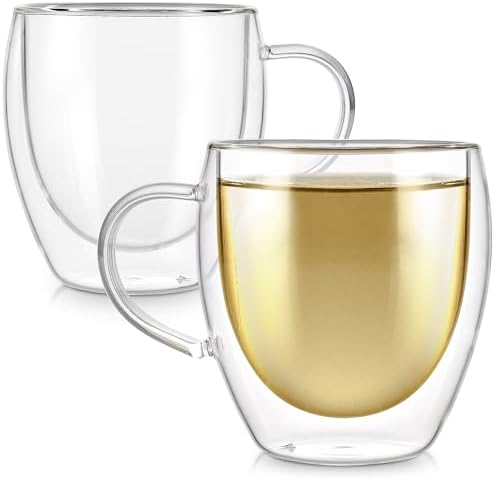 Teabloom Lead-Free Double Walled Cups – Set of 2 Insulated Glass Cups for Tea, Coffee, Espresso, and More – 8 oz / 250 ml – Clarity Collection