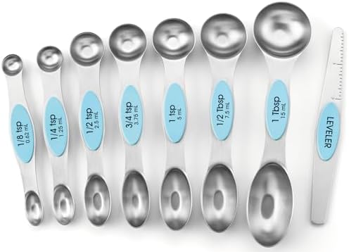 Spring Chef Stainless Steel Magnetic Measuring Spoons Set of 8, Aqua Sky