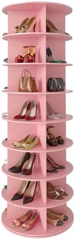 SpaceAid 8 Tier Rotating Shoe Rack Tower, Spinning Shoe Display Lazy Susan, Revolving 360 Shoe Rack Storage Round Carousel, Vertical Handbag Rotate Shoes Closet Organization (8-Tier Pink)