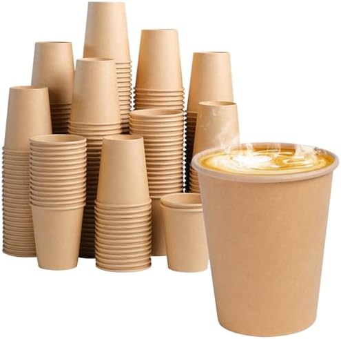 BYSNOW 300 Pack 8 oz Kraft Paper Cups, Disposable Coffee Hot Water Cups