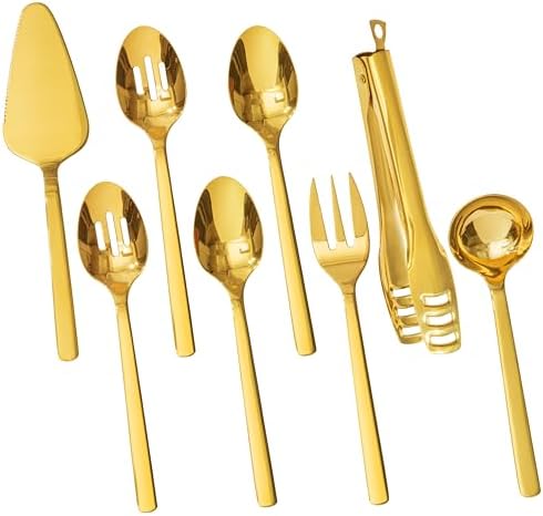 KINGSTONE 18/10 Large Hostess Gold Serving Utensils,Stainless Steel Serving