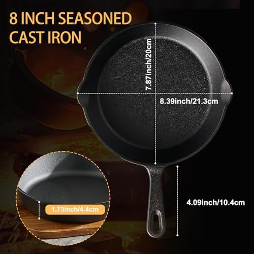 EWFEN Cast Iron Skillet 8 Inch, Pre-Seasoned Frying Pan, Heavy-Duty Professional Restaurant Chef Quality Cookware with Drip Spout, Indoor & Outdoor Use, Compatible with Oven, Stove, Grill & Campfire