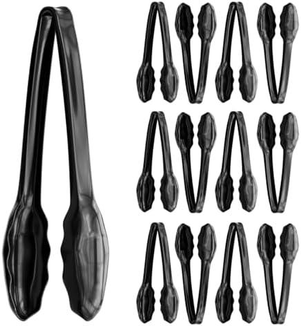 12 Pack 9 Inch Large Plastic Serving Tongs For Buffet - Plastic Serving Utensils For Hot And Cold Food - Disposable Serving Tongs For Parties, Holidays And Gatherings (Black)