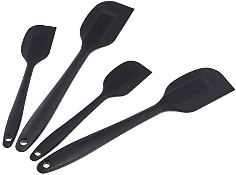 Amazon Basics Non-Stick Heat Resistant Silicone Spatula Set, Dishwasher Safe, BPA Free, Food Grade, 2 Small & 2 Large, Black, Pack of 4