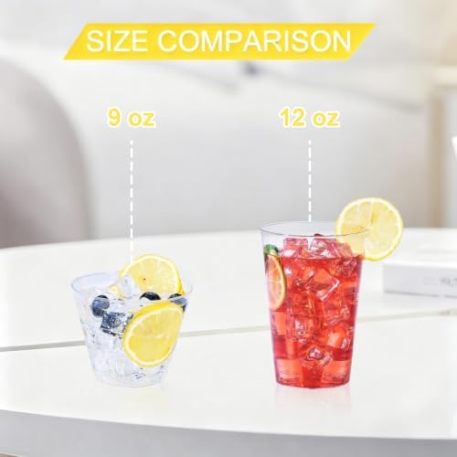 BYSNOW 100 Pack 12 oz Clear Plastic Cups, Disposable Plastic Cocktail Cups