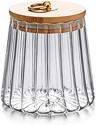 Glass Coffee Nuts Canister, Airtight Jar Bamboo Lid 23 FL OZ, Small Conical