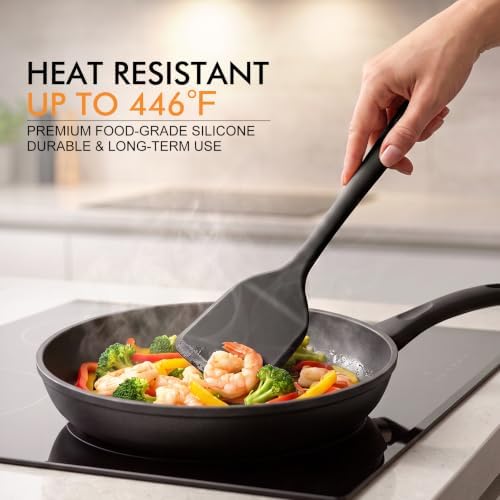 HOTEC 2-Pack Silicone Cooking Turner Spatula set, Black