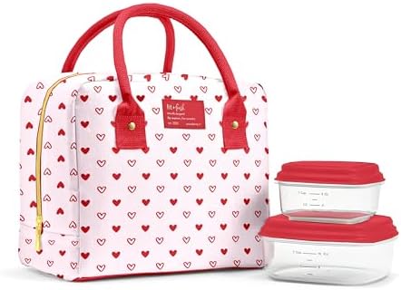 Fit & Fresh Lunch Bag For Women, Insulated Womens Lunch Bag For Work, Leakproof & Stain-Resistant Large Lunch Box For Women With Containers, Zipper Closure Bloomington Lunch Bag, Hearts