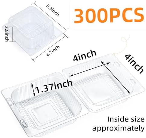 Evnlo 300 Count Heavy Duty Clear Clamshell Food Containers Hinged with Lids