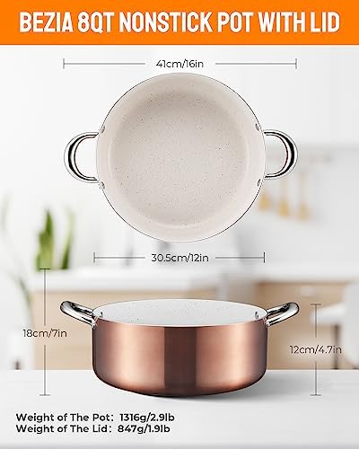 BEZIA 8 Quart Nonstick Stock Pot with Lid, Induction Cooking Pot PFOA-Free