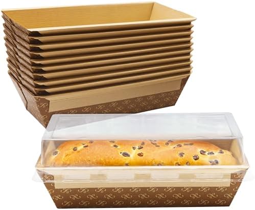 Avant Grub Baking Pan Chef Grade 1Lb Paper Loaf Pans 10 Pk. Elegant Disposable Bakeable Kraft Pan Supplies for Baking Bread, Small Meatloaf, Bundt Cake, Sweets, Kraft Paper - With Lids