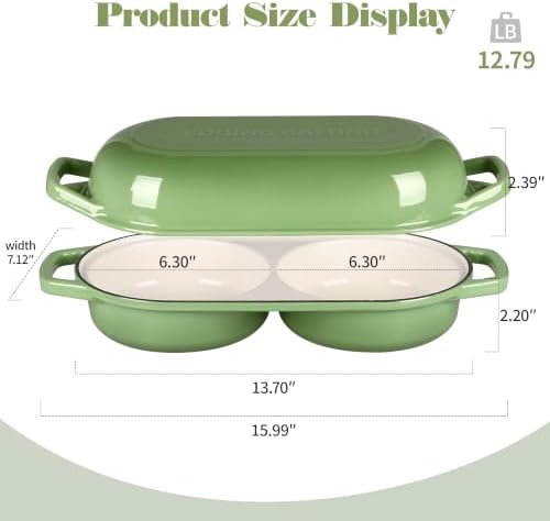 EDGING CASTING Enameled Cast Iron Double Bread Dutch Oven, Pistachio Green