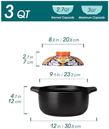 vancasso 3QT Ceramic Stock Pot with Lid, Nonstick Casserole Pot for Cooking