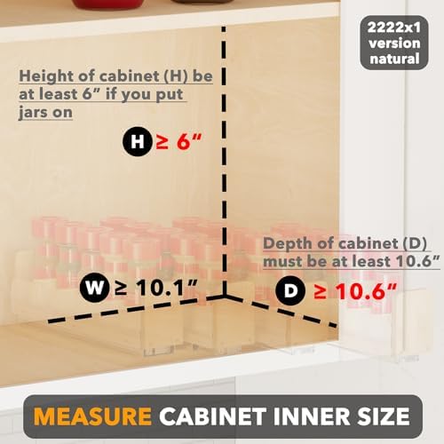 SpaceAid Bamboo Pull Out Spice Rack Organizer for Cabinet, Heavy Duty Slide Out Seasoning Kitchen Pantry Sliding Vertical Organization, 10.1" Wide, 4 Drawers(2" Wide), 1-Tier, Natural