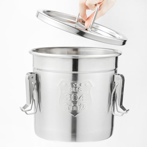 DYNAMI 304 Stainless Steel Containers With Lid,202oz Airtight Flour Container for Kitchen,5-10lbs Metal Airtight Canisters Milk Jug Coffee Bean Cookies Canisters w/Locking Clamp (6L/1.6Gal)