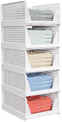 caktraie 5 Pack Stackable Closet Storage Basket - Stackable Storage Bins