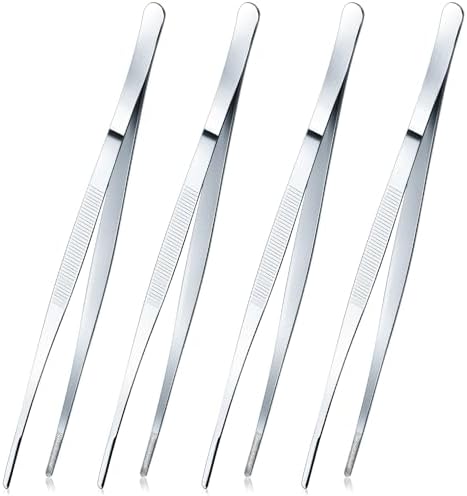 Yaomiao 4 Packs 10 Inch Cooking Tweezers Bar Kitchen Tongs, Silver