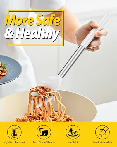 BUNDLEPRO Silicone Soup Ladle and Pasta Spoon Set, 2 Pack, White