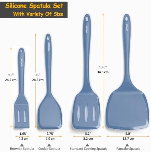 Silicone Spatula Set, 600°F Heat Resistant Silicone Spatula Turner Flipper for Cooking, Non Stick and Non Scratch Kitchen Utensils for Eggs & Pancakes, 4 Pack,Starry Blue