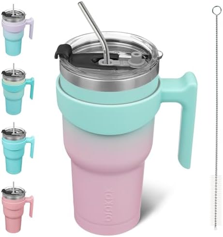 BJPKPK 30 oz Tumbler with Handle & Straw, Insulated Stainless Steel Mug