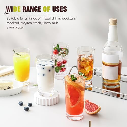 Highball Glasses Set of 6, 13oz Tall Drinking Glasses, Water Glass Cups Set