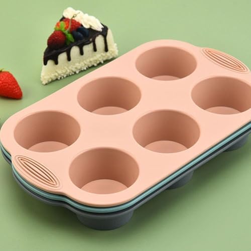 Silicone Muffin Pans for Baking- 6-cavity Nonstick Cupcake Pan Baking Tray, Food Grade And Bpa Free, Easy Release & Clean, Oven & Dishwasher Safe, for Brownies, Custards &muffin, Cupcakes (Pink)