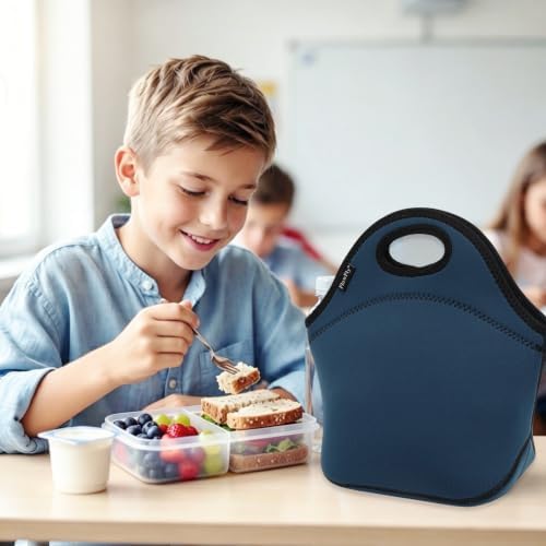 FlowFly Neoprene Kids Lunch box Insulated Soft Bag Mini Cooler Thermal Meal Tote Kit for Boys, Girls,Men,Women,School,Work, Office, Navy Blue
