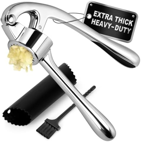 TACGEA Garlic Press Set, Heavy Duty Garlic Mincer Tool with Peeler & Brush