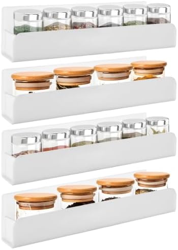 12 Inch Acrylic Spice Rack Wall Mount, White, 4 Pack