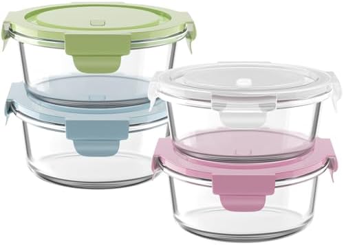 1.5Cup/12oz Small Glass Containers with Lids, Airtight Food Storage, 4 Pack