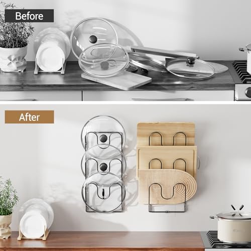 ORDORA Pot Lid Organizer Rack for Cabinet Door, 2 Pack Pot Lid Holder Black