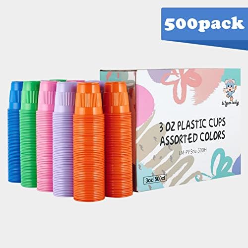 Lilymicky 500 Pack 3 oz Plastic Cups in 5 colors, Great for Bathroom Cups
